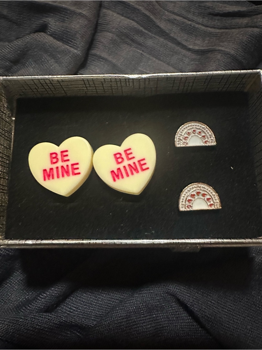 Heart 'Be Mine' Stud Earrings - Cream and Pink